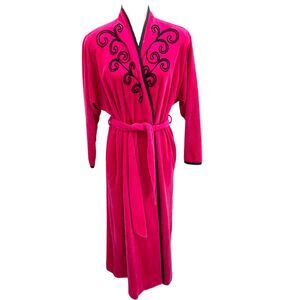Christian Dior Vintage Loungewear Ladies Robe Pink Black Pockets Velvet M Petite